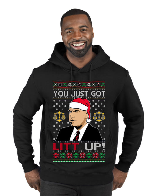 Just Got Litt Up Louis, TV Series, Christmas Gifts, Funny Xmas Gift Idea, Ugly Christmas Sweater Premium Graphic Hoodie Sweatshirt