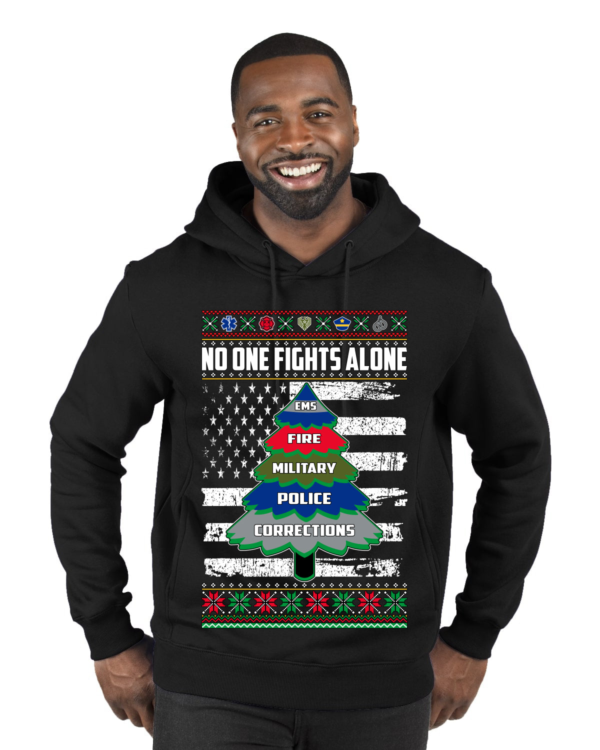 No One Fights Alone, The Heroes,  Christmas Gifts, Funny Xmas Gift Idea, Ugly Christmas Sweater Premium Graphic Hoodie Sweatshirt