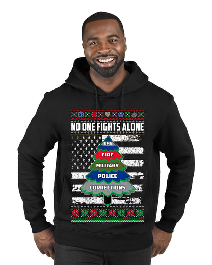 No One Fights Alone, The Heroes,  Christmas Gifts, Funny Xmas Gift Idea, Ugly Christmas Sweater Premium Graphic Hoodie Sweatshirt