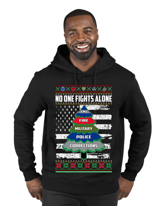 No One Fights Alone, The Heroes,  Christmas Gifts, Funny Xmas Gift Idea, Ugly Christmas Sweater Premium Graphic Hoodie Sweatshirt