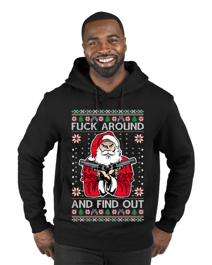 F Around And Find Out Santa, Christmas Gifts, Funny Xmas Gift Idea, Ugly Christmas Sweater Premium Graphic Hoodie Sweatshirt