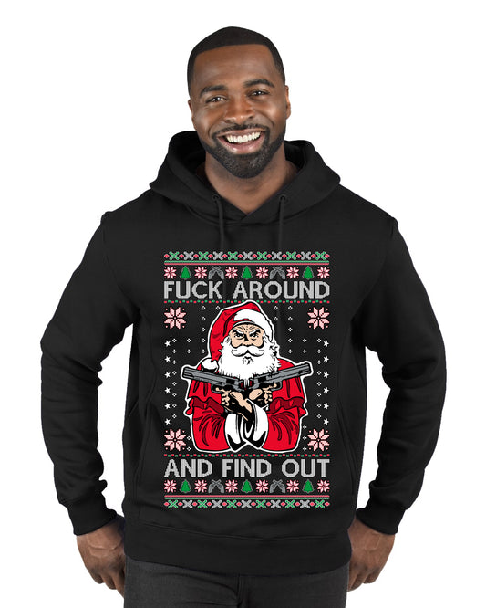 F Around And Find Out Santa, Christmas Gifts, Funny Xmas Gift Idea, Ugly Christmas Sweater Premium Graphic Hoodie Sweatshirt