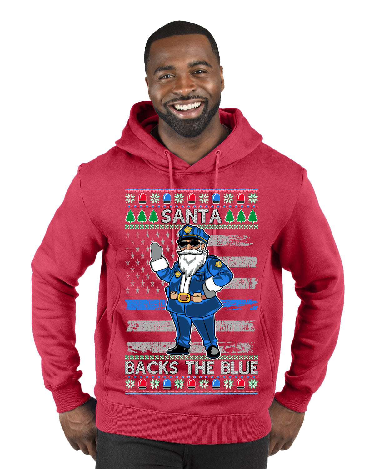 Santa Backs the Blue, Christmas Gifts, Funny Xmas Gift Idea, Ugly Christmas Sweater Premium Graphic Hoodie Sweatshirt