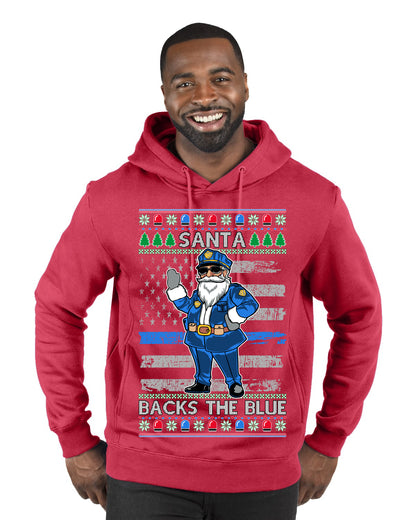 Santa Backs the Blue, Christmas Gifts, Funny Xmas Gift Idea, Ugly Christmas Sweater Premium Graphic Hoodie Sweatshirt