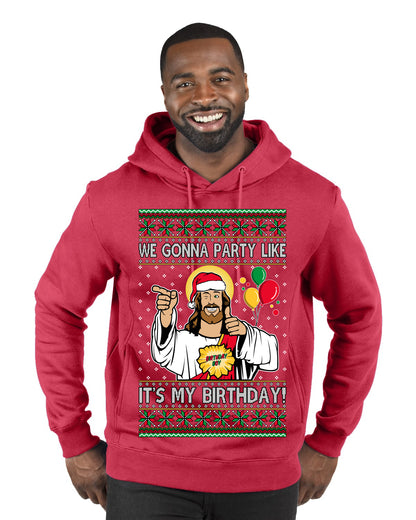 Gonna Party Like It's My Birthday Jesus, Christmas Gifts, Funny Xmas Gift Idea, Ugly Christmas Sweater Premium Graphic Hoodie Sweatshirt