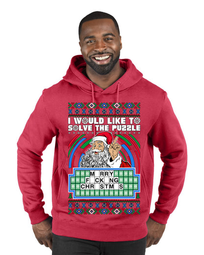 Santa Game Show I'd Like To Solve the Puzzle Wheel Ugly Christmas Sweater, Christmas Gifts, Funny Xmas Gift Idea, Premium Graphic Hoodie Sweatshirt
