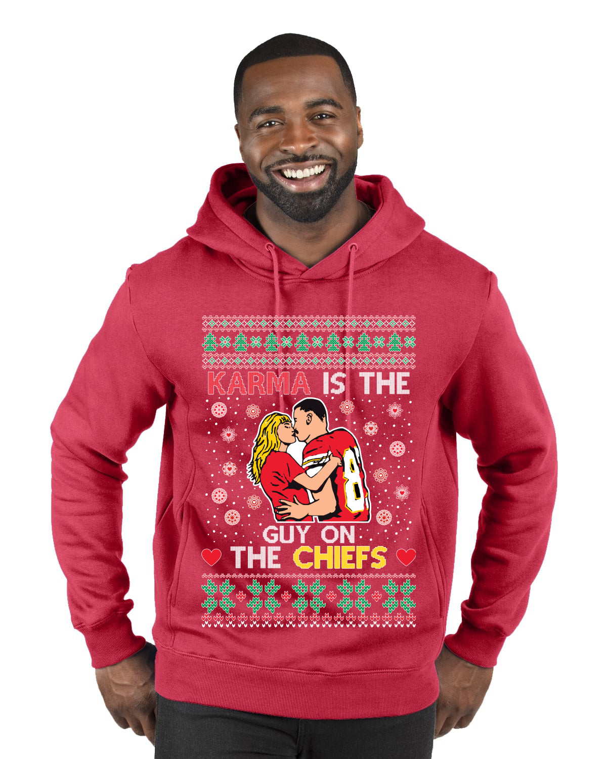 Karma is the Guy on the Football Team, Christmas Gifts, Funny Xmas Gift Idea, Ugly Christmas  Premium Graphic Hoodie Sweatshirt