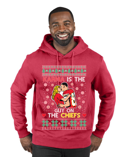 Karma is the Guy on the Football Team, Christmas Gifts, Funny Xmas Gift Idea, Ugly Christmas  Premium Graphic Hoodie Sweatshirt