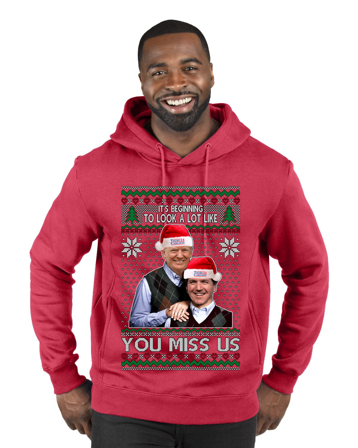 Trump Carlson 24 Beginning To Look Like You Miss Us, Christmas Gifts, Funny Xmas Gift Idea, Ugly Christmas Sweater Premium Graphic Hoodie Sweatshirt