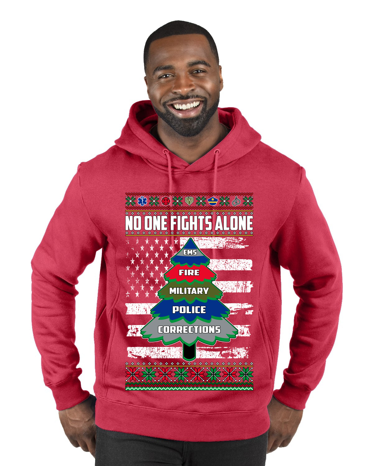 No One Fights Alone, The Heroes,  Christmas Gifts, Funny Xmas Gift Idea, Ugly Christmas Sweater Premium Graphic Hoodie Sweatshirt