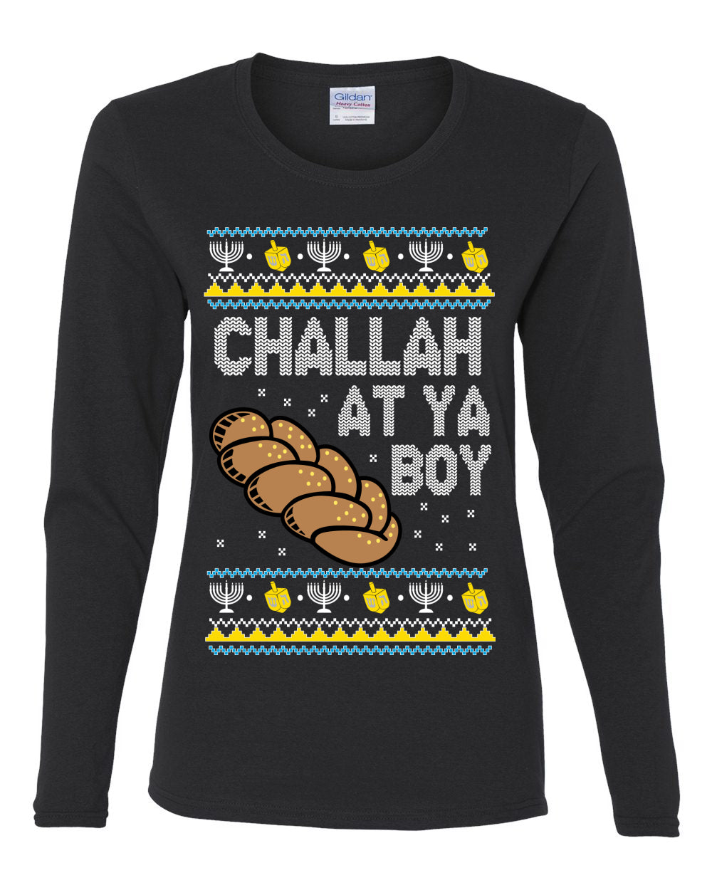 Challah At Ya Boy, Hanukkah Christmas Gifts, Funny Xmas Gift Idea, Ugly Christmas  Womens Graphic Long Sleeve T-Shirt
