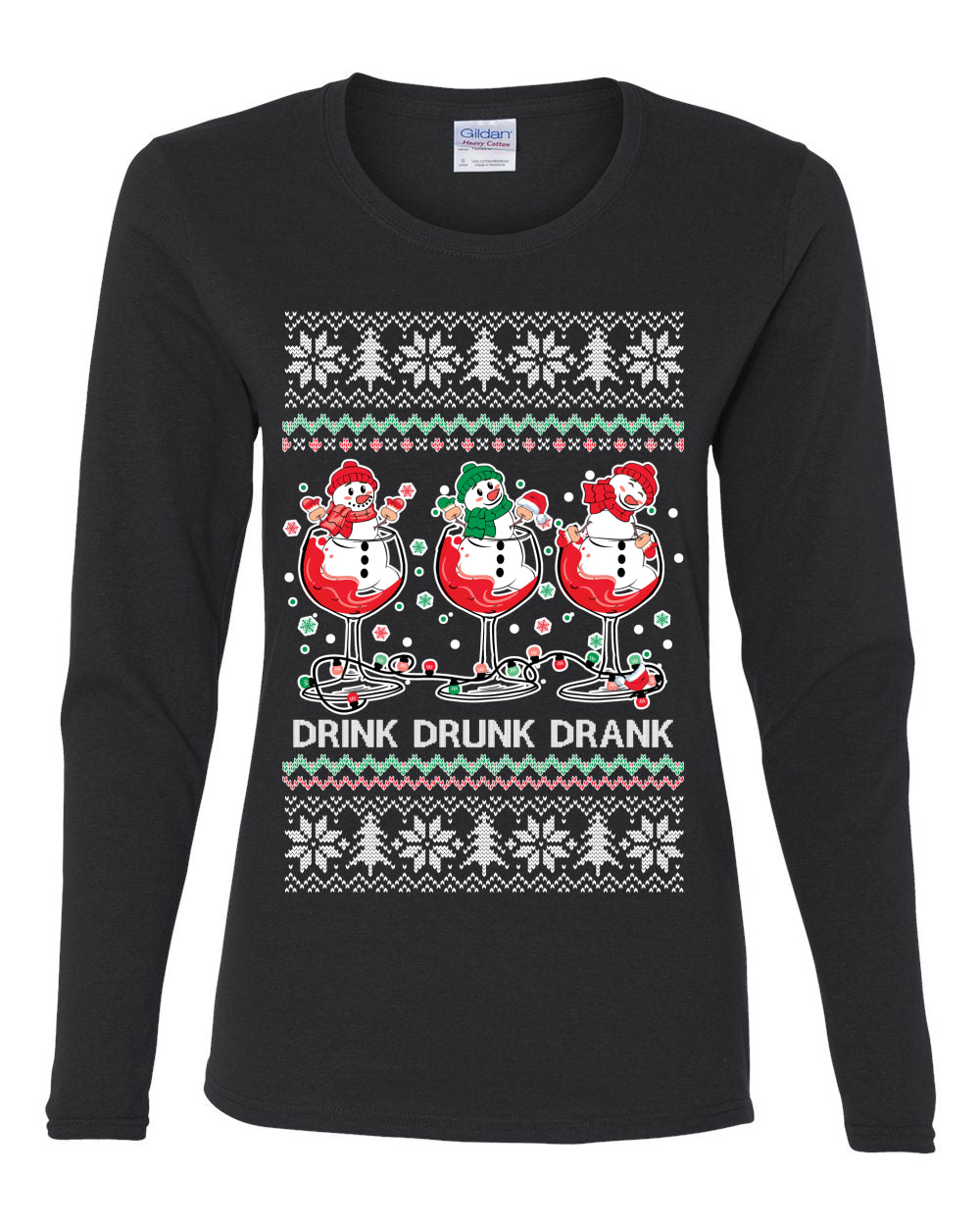 Holiday Spirits Drink Drank Drunk Snowmen, Christmas Gifts, Funny Xmas Gift Idea, Ugly Christmas  Womens Graphic Long Sleeve T-Shirt