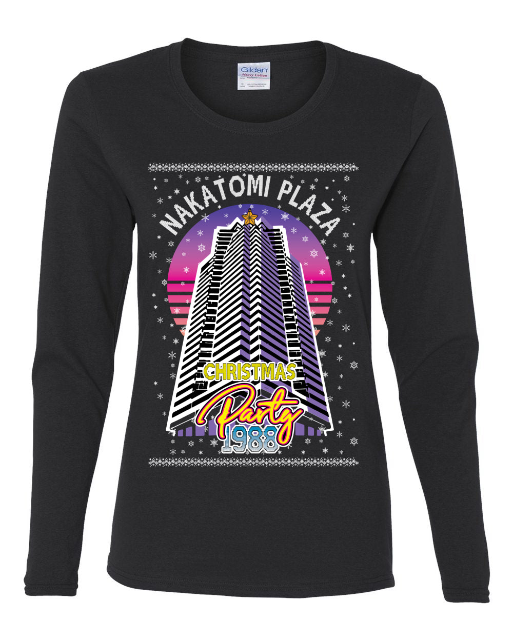 Retro Nakatomi Plaza 1988 Holiday Party, Xmas Movie, Christmas Gifts, Funny Xmas Gift Idea, Ugly Christmas  Womens Graphic Long Sleeve T-Shirt