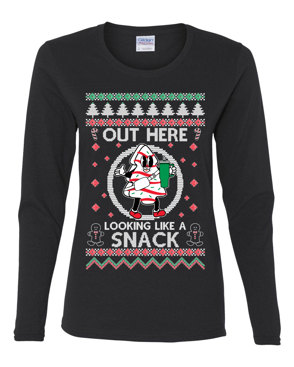 Out Here Looking Like A Snack Cookie, Funny Christmas, Christmas Gifts, Funny Xmas Gift Idea, Ugly Christmas  Womens Graphic Long Sleeve T-Shirt