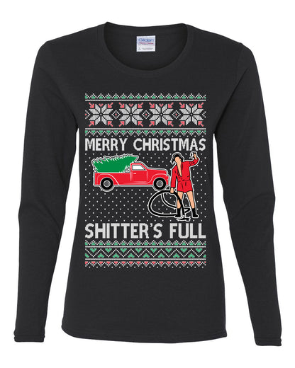 Cousin Eddie Merry Christmas Shitter's Full, Funny Christmas, Christmas Gifts, Funny Xmas Gift Idea, Ugly Christmas  Womens Graphic Long Sleeve T-Shirt