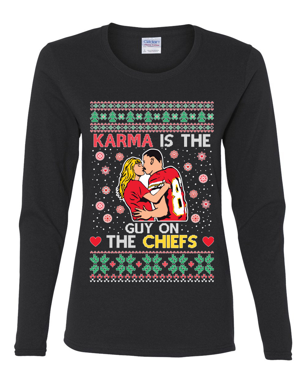 Karma is the Guy on the Football Team, Christmas Gifts, Funny Xmas Gift Idea, Ugly Christmas  Womens Graphic Long Sleeve T-Shirt