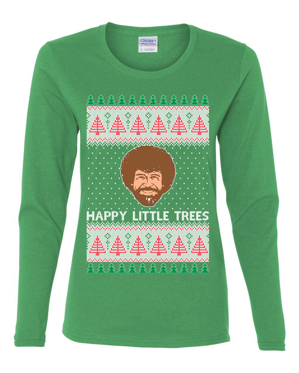Bob Happy Little Trees Ross Painter, Christmas Gifts, Funny Xmas Gift Idea, Ugly Christmas  Womens Graphic Long Sleeve T-Shirt