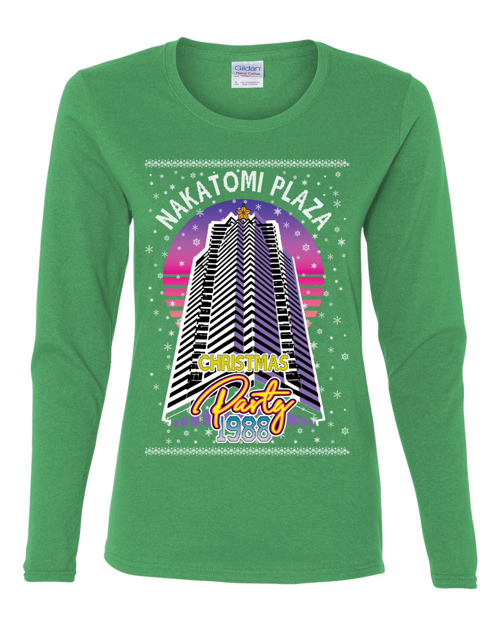 Retro Nakatomi Plaza 1988 Holiday Party, Xmas Movie, Christmas Gifts, Funny Xmas Gift Idea, Ugly Christmas  Womens Graphic Long Sleeve T-Shirt