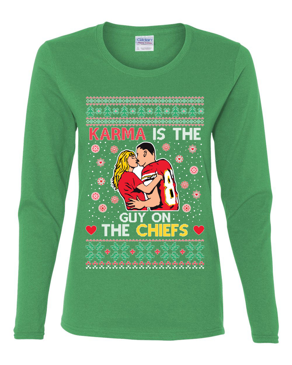 Karma is the Guy on the Football Team, Christmas Gifts, Funny Xmas Gift Idea, Ugly Christmas  Womens Graphic Long Sleeve T-Shirt