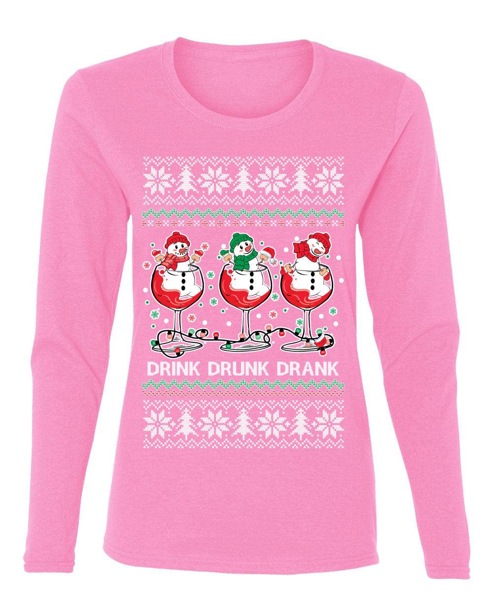 Holiday Spirits Drink Drank Drunk Snowmen, Christmas Gifts, Funny Xmas Gift Idea, Ugly Christmas  Womens Graphic Long Sleeve T-Shirt