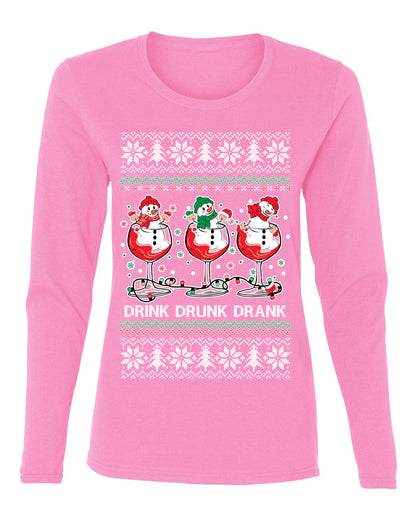 Holiday Spirits Drink Drank Drunk Snowmen, Christmas Gifts, Funny Xmas Gift Idea, Ugly Christmas  Womens Graphic Long Sleeve T-Shirt