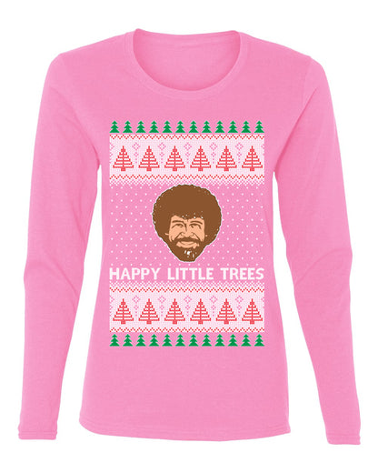 Bob Happy Little Trees Ross Painter, Christmas Gifts, Funny Xmas Gift Idea, Ugly Christmas  Womens Graphic Long Sleeve T-Shirt