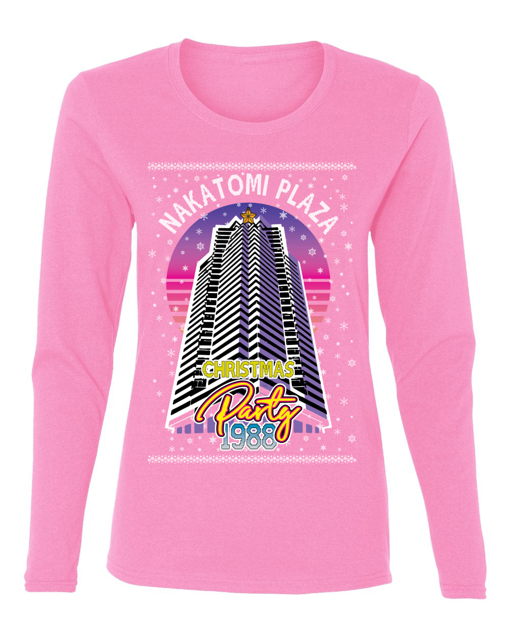 Retro Nakatomi Plaza 1988 Holiday Party, Xmas Movie, Christmas Gifts, Funny Xmas Gift Idea, Ugly Christmas  Womens Graphic Long Sleeve T-Shirt