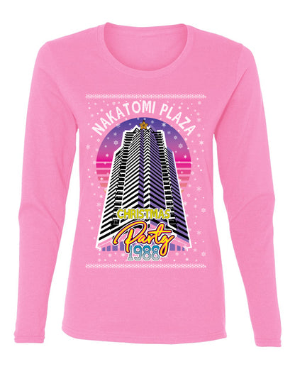 Retro Nakatomi Plaza 1988 Holiday Party, Xmas Movie, Christmas Gifts, Funny Xmas Gift Idea, Ugly Christmas  Womens Graphic Long Sleeve T-Shirt
