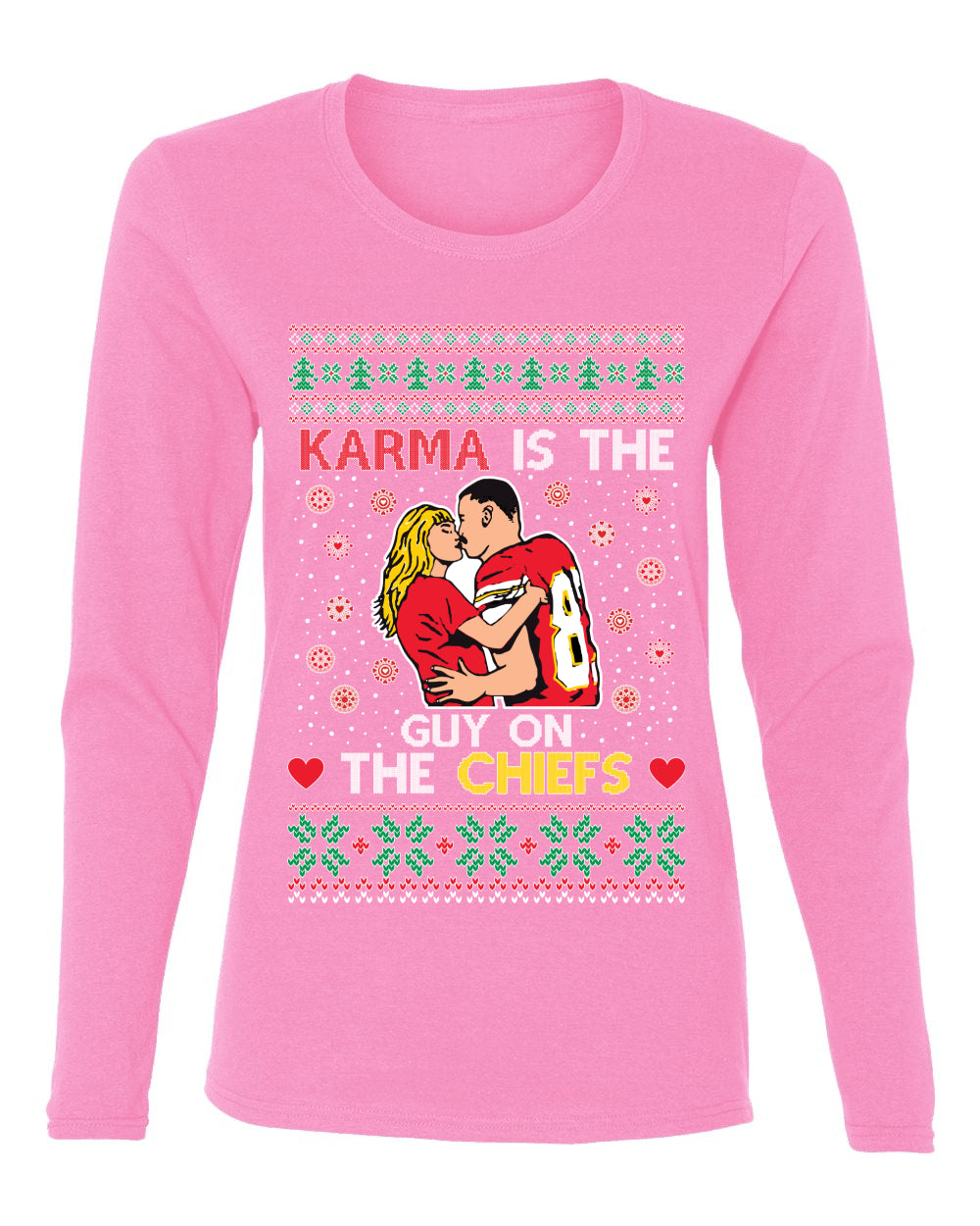 Karma is the Guy on the Football Team, Christmas Gifts, Funny Xmas Gift Idea, Ugly Christmas  Womens Graphic Long Sleeve T-Shirt