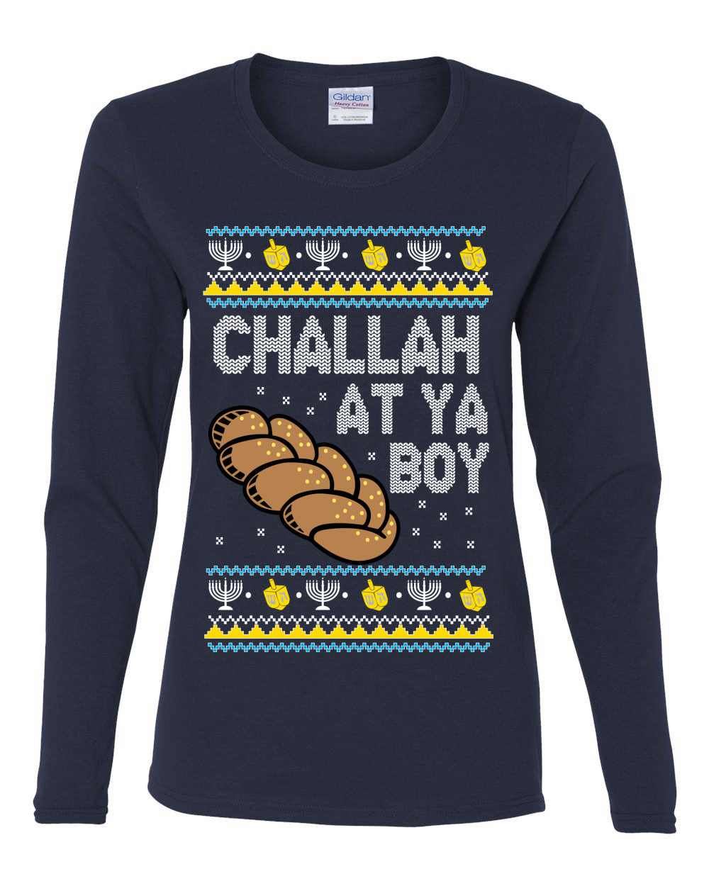 Challah At Ya Boy, Hanukkah Christmas Gifts, Funny Xmas Gift Idea, Ugly Christmas  Womens Graphic Long Sleeve T-Shirt