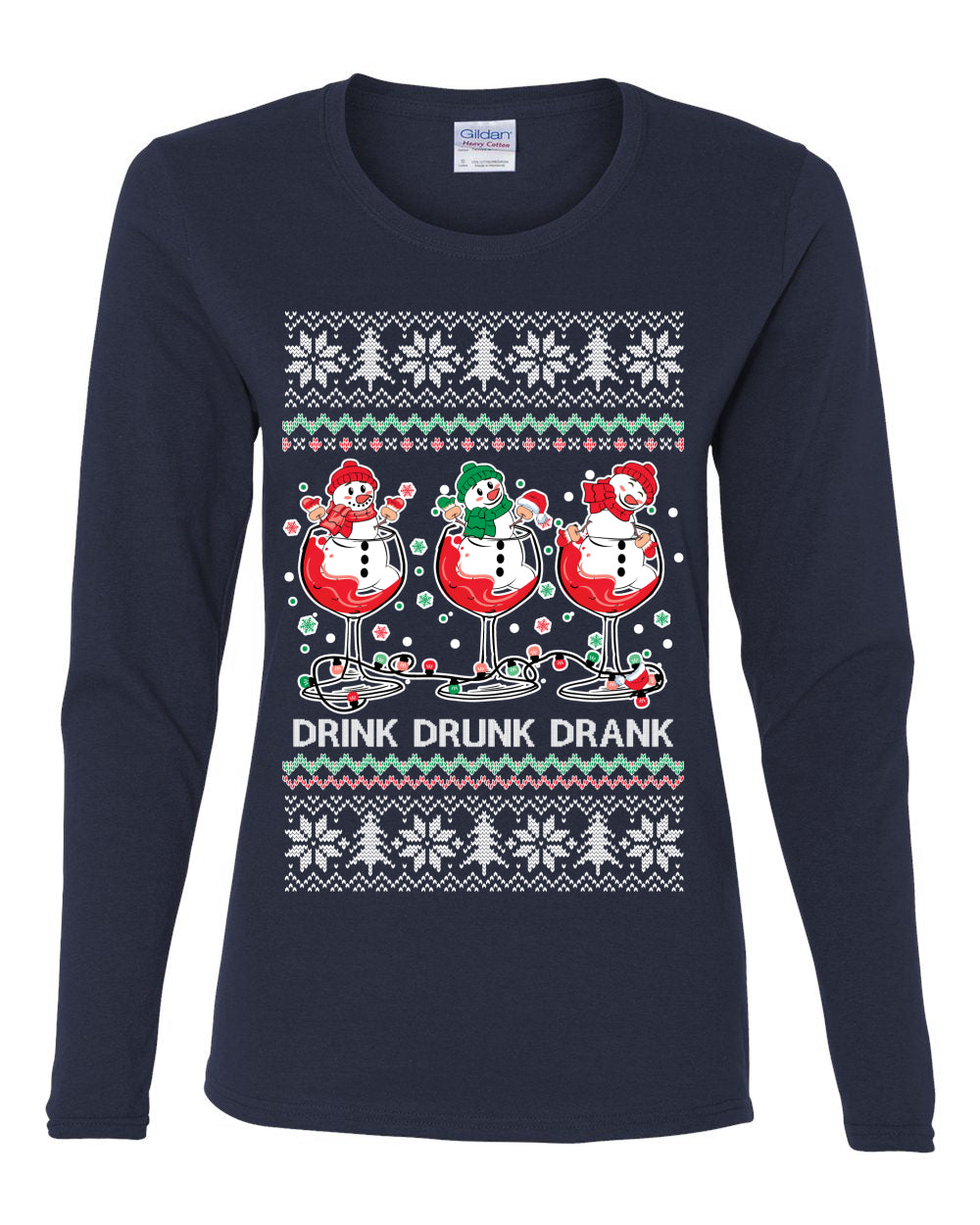 Holiday Spirits Drink Drank Drunk Snowmen, Christmas Gifts, Funny Xmas Gift Idea, Ugly Christmas  Womens Graphic Long Sleeve T-Shirt