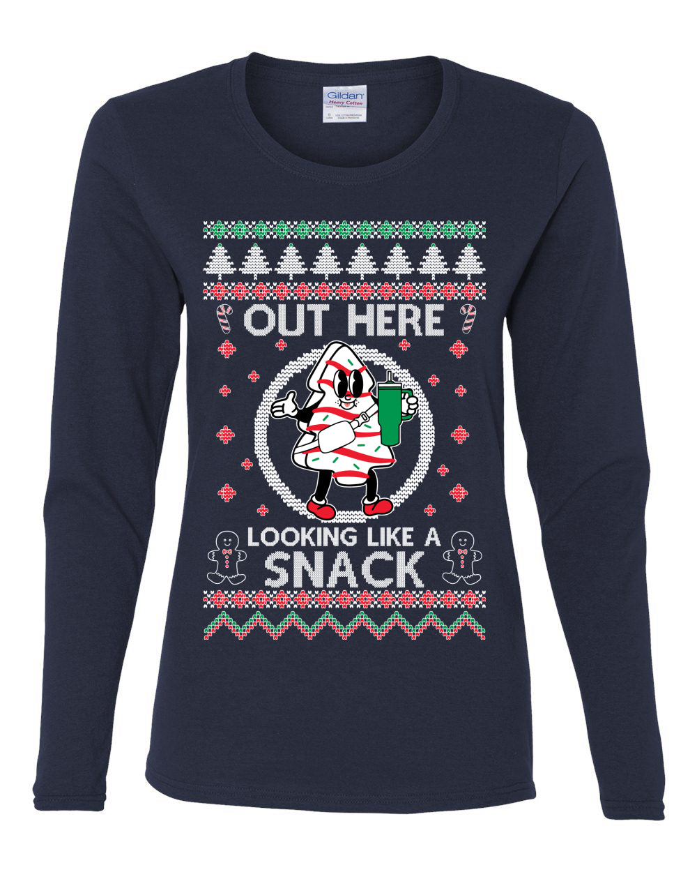 Out Here Looking Like A Snack Cookie, Funny Christmas, Christmas Gifts, Funny Xmas Gift Idea, Ugly Christmas  Womens Graphic Long Sleeve T-Shirt