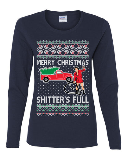 Cousin Eddie Merry Christmas Shitter's Full, Funny Christmas, Christmas Gifts, Funny Xmas Gift Idea, Ugly Christmas  Womens Graphic Long Sleeve T-Shirt