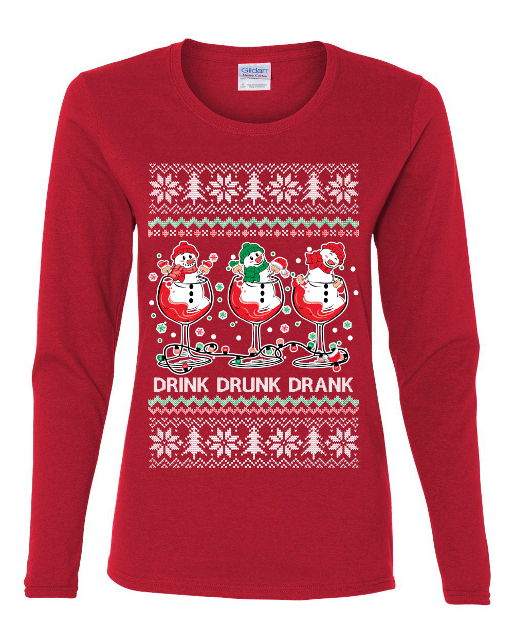 Holiday Spirits Drink Drank Drunk Snowmen, Christmas Gifts, Funny Xmas Gift Idea, Ugly Christmas  Womens Graphic Long Sleeve T-Shirt