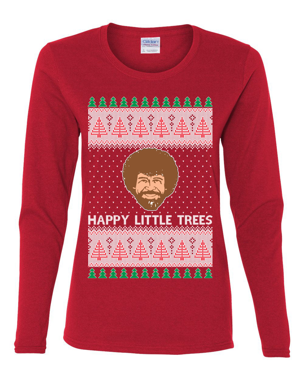 Bob Happy Little Trees Ross Painter, Christmas Gifts, Funny Xmas Gift Idea, Ugly Christmas  Womens Graphic Long Sleeve T-Shirt