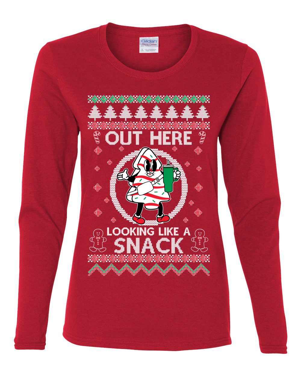 Out Here Looking Like A Snack Cookie, Funny Christmas, Christmas Gifts, Funny Xmas Gift Idea, Ugly Christmas  Womens Graphic Long Sleeve T-Shirt