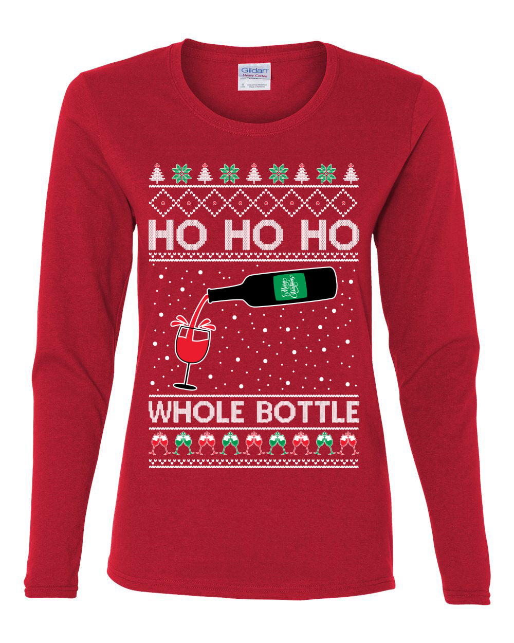 Ho Ho Ho Whole Bottle Wine Spirits, Christmas Gifts, Funny Xmas Gift Idea, Ugly Christmas  Womens Graphic Long Sleeve T-Shirt