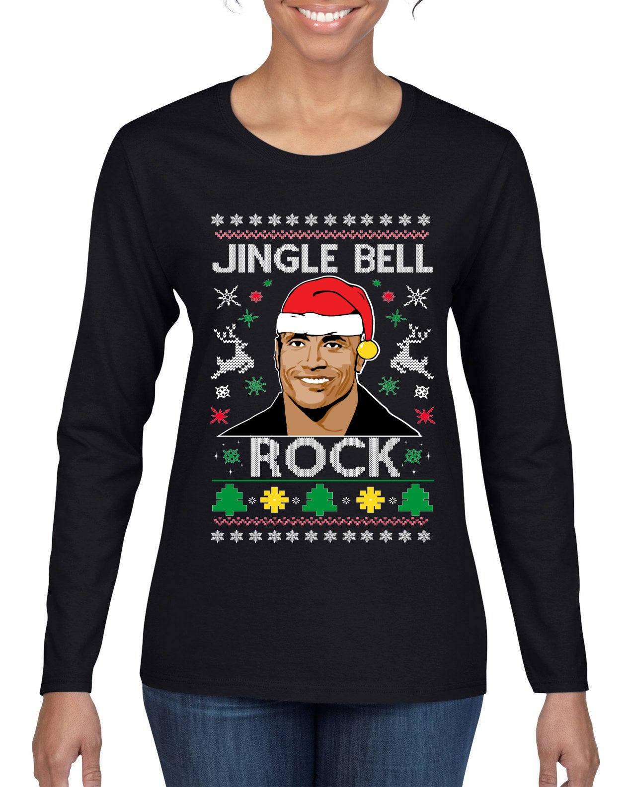 Jingle Bell Rock, Christmas Gifts, Funny Xmas Gift Idea, Ugly Christmas Sweater Womens Graphic Long Sleeve T-Shirt