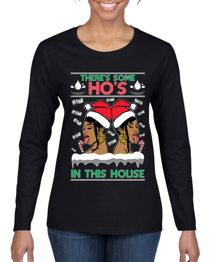 Woman Rapper Ho's In This House, Christmas Gifts, Funny Xmas Gift Idea, Ugly Christmas Sweater Womens Graphic Long Sleeve T-Shirt