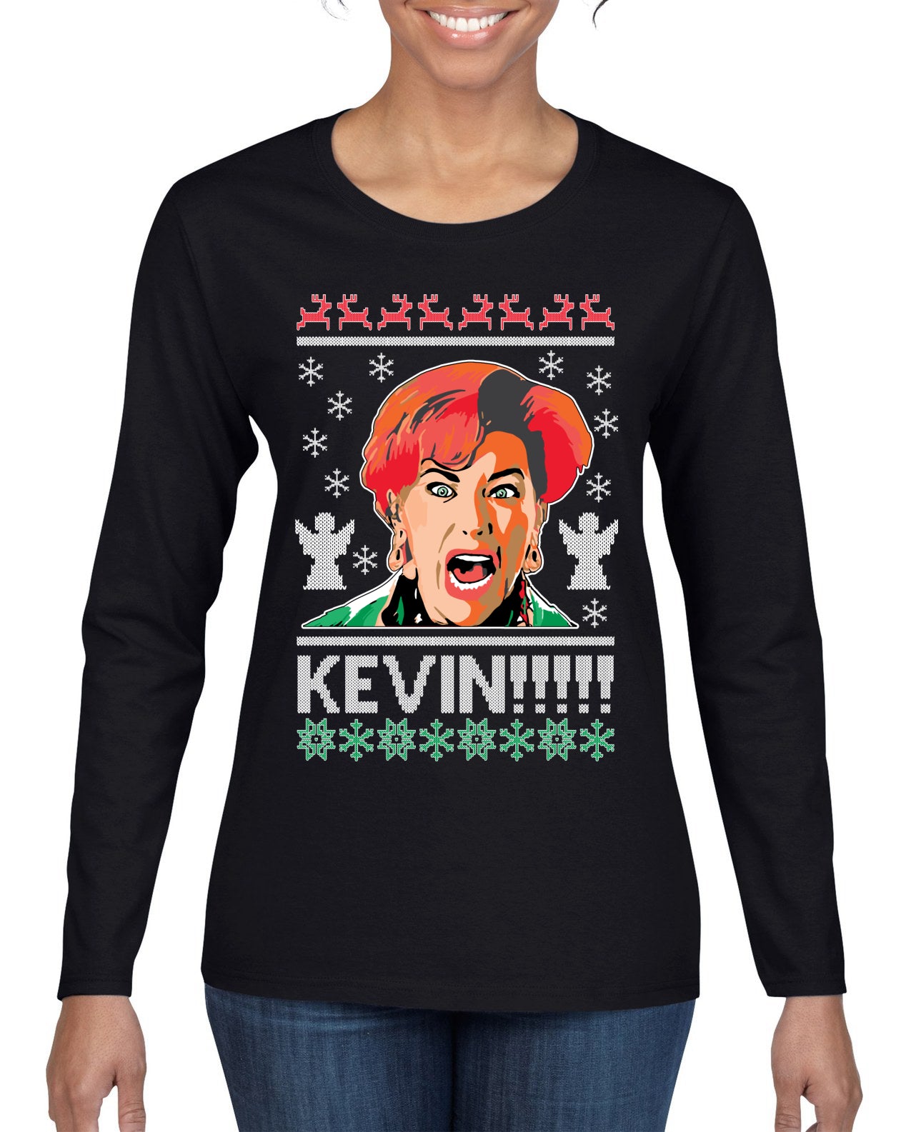 Kevin!!! Xmas Movie Classic, Christmas Gifts, Funny Xmas Gift Idea, Ugly Christmas Sweater Womens Graphic Long Sleeve T-Shirt