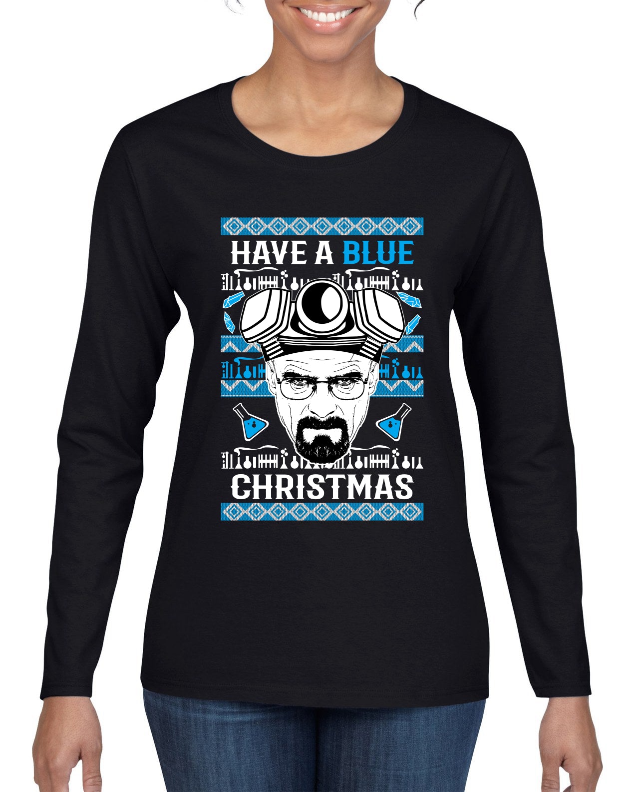 Have a Blue Christmas Walter Breaking TV Christmas, Christmas Gifts, Funny Xmas Gift Idea, Ugly Christmas Sweater Womens Graphic Long Sleeve T-Shirt