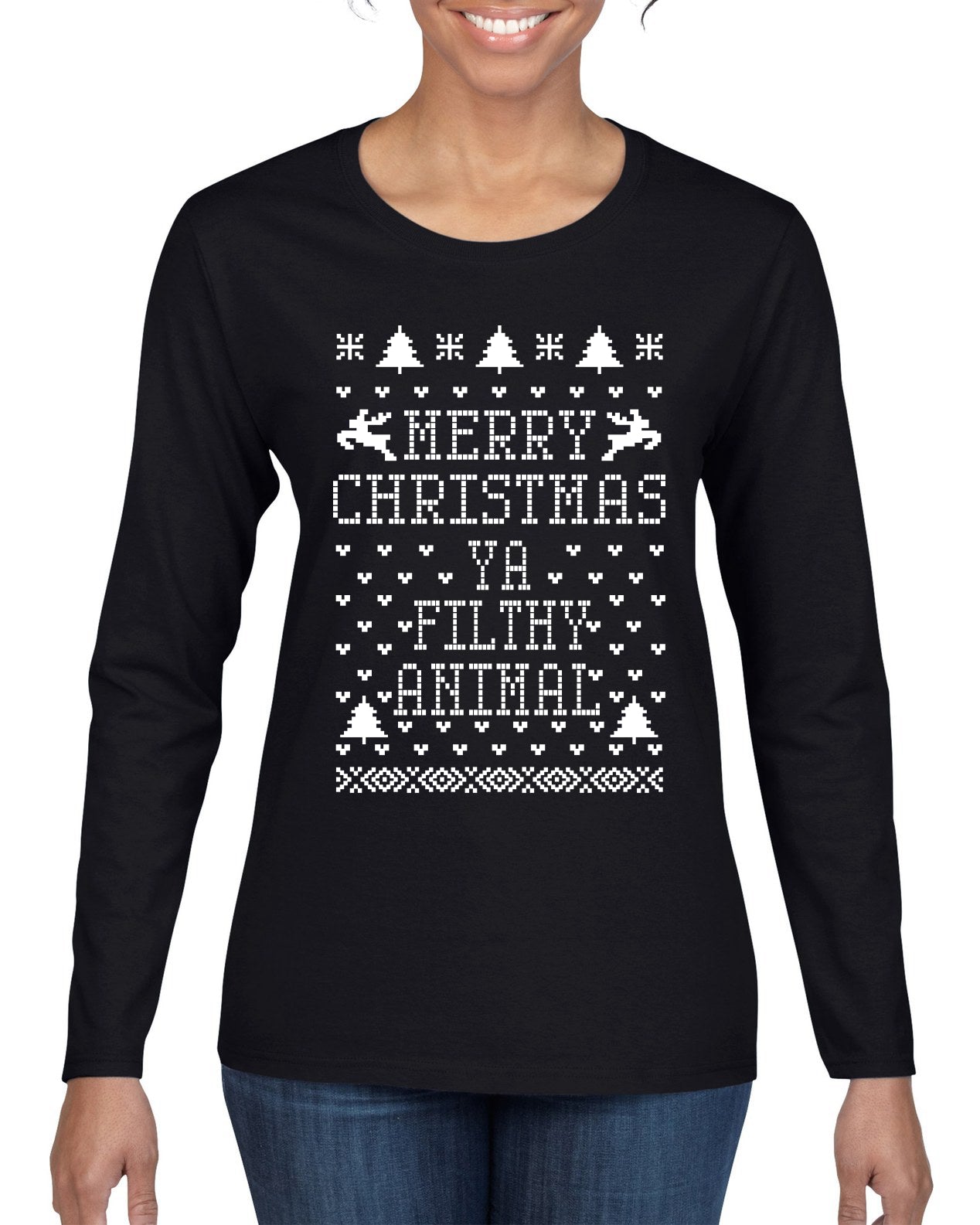 Merry Xmas You Filthy Animal, Christmas Gifts, Funny Xmas Gift Idea, Ugly Christmas Sweater Womens Graphic Long Sleeve T-Shirt
