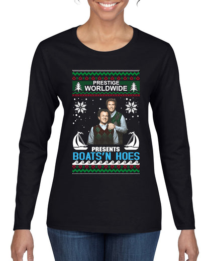 Prestige Worldwide Boats N' Hoes Step Brothers, Christmas Gifts, Funny Xmas Gift Idea, Ugly Christmas Sweater Womens Graphic Long Sleeve T-Shirt