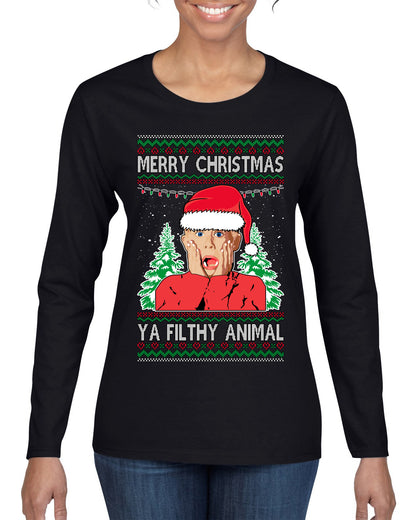 Filthy Animal Christmas Sweatshirt Kevin Movie Christmas Sweater, Ugly Christmas Sweater Unisex Crewneck Sweatshirt Ugly Christmas Sweater Womens Graphic Long Sleeve T-Shirt