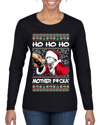 Friday Hood Santa , Merry Christmas Tee, Ugly Christmas,  Sweater Womens Graphic Long Sleeve T-Shirt