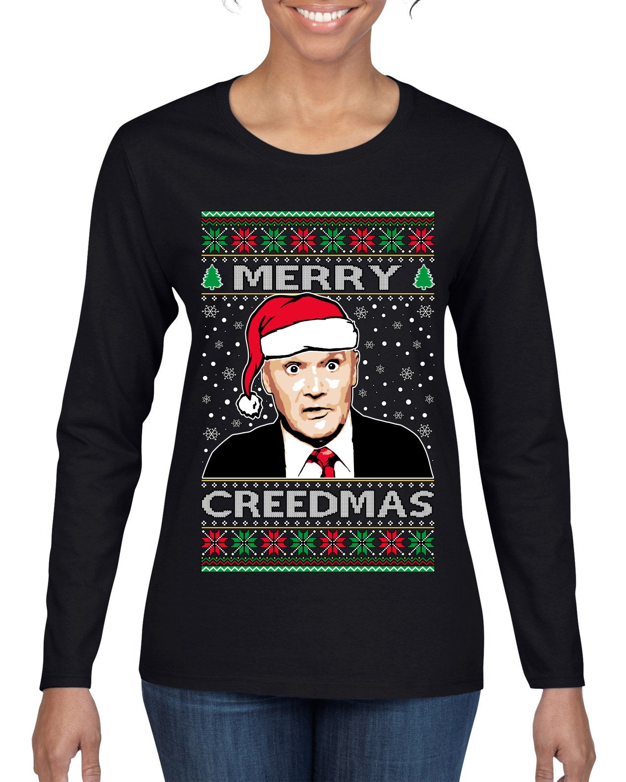 Merry Creedmas , Merry Christmas Tee, Ugly Christmas,  Sweater Womens Graphic Long Sleeve T-Shirt
