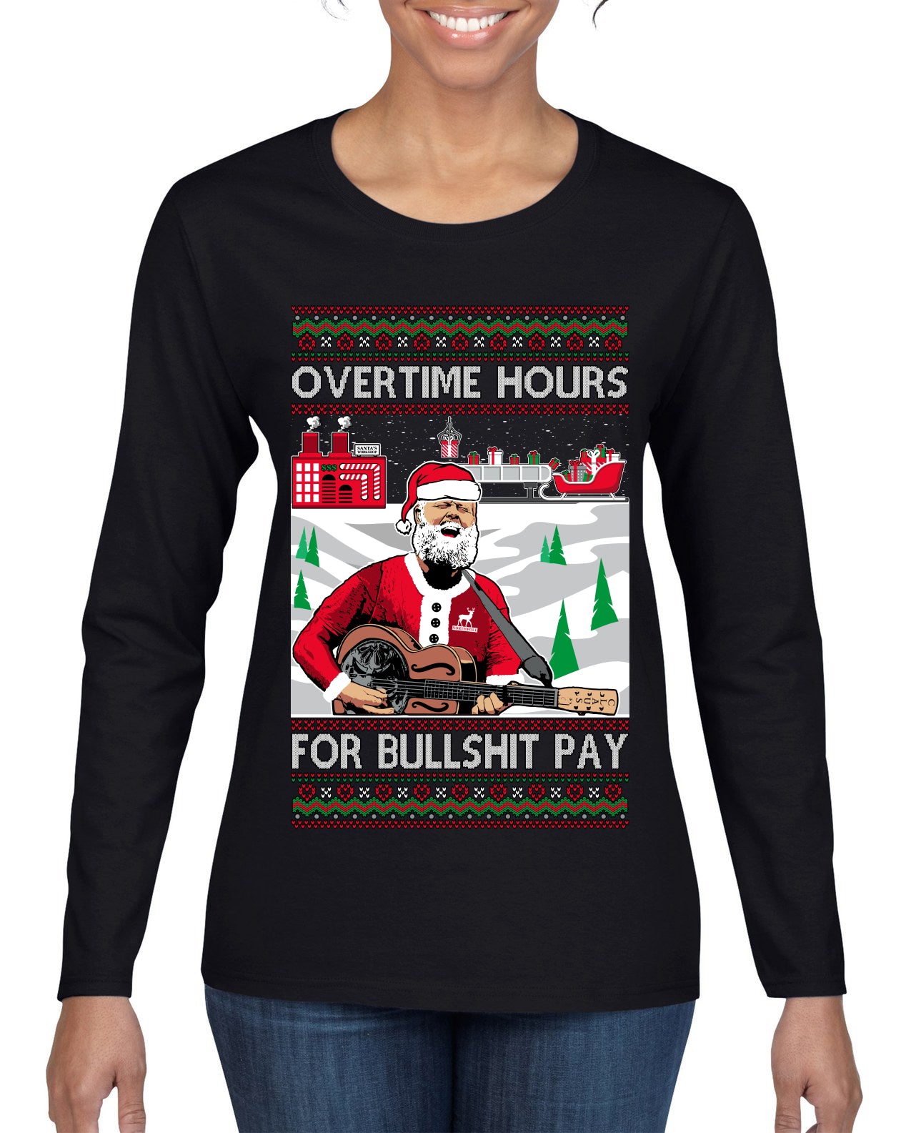 Overtime Hours Rich Men North of Richmond, Christmas Gifts, Funny Xmas Gift Idea, Ugly Christmas Sweater Womens Graphic Long Sleeve T-Shirt