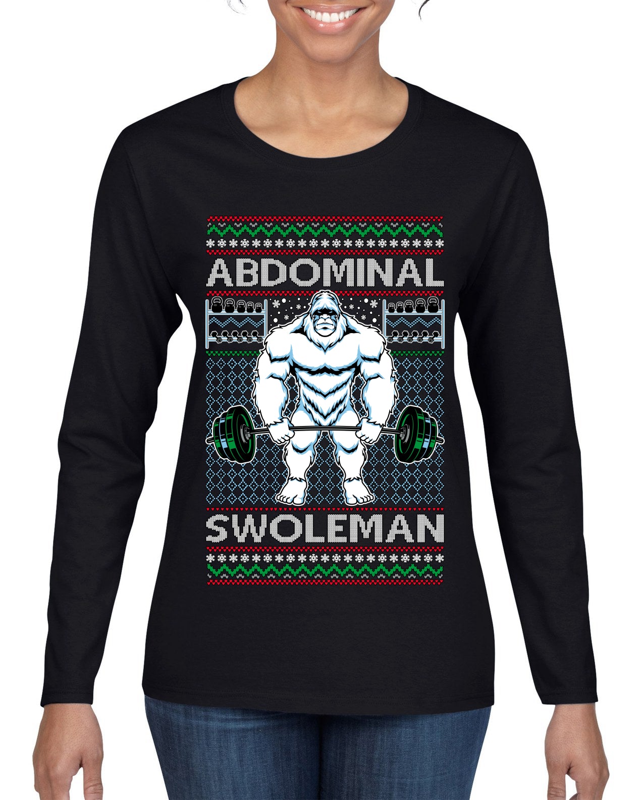 Merry Liftmas Abdominal Swoleman, Christmas Gifts, Funny Xmas Gift Idea, Ugly Christmas Sweater Womens Graphic Long Sleeve T-Shirt