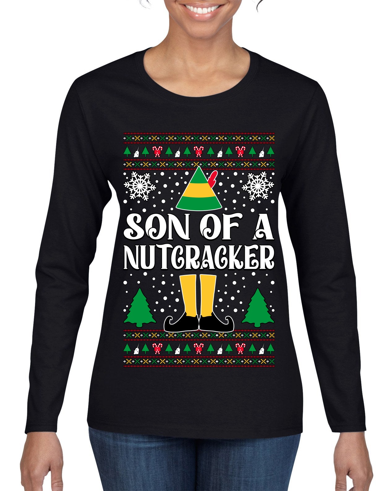 Son Of A Nutcracker Christmas Movie Quote, Christmas Gifts, Funny Xmas Gift Idea, Ugly Christmas Sweater Womens Graphic Long Sleeve T-Shirt