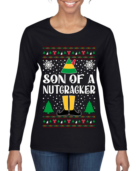 Son Of A Nutcracker Christmas Movie Quote, Christmas Gifts, Funny Xmas Gift Idea, Ugly Christmas Sweater Womens Graphic Long Sleeve T-Shirt